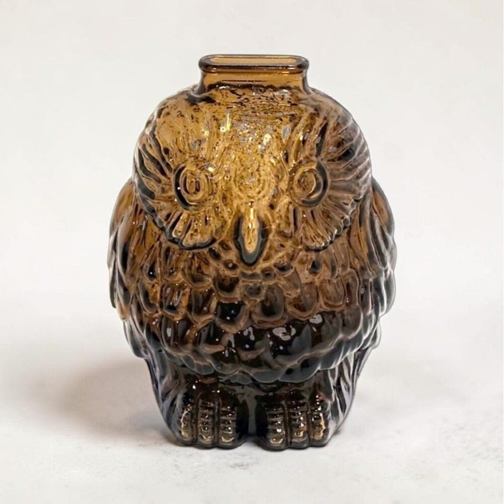 Vintage Libbey Wise Old Owl Amber Glass Smash Coin Bank 1960s Bank of Canada